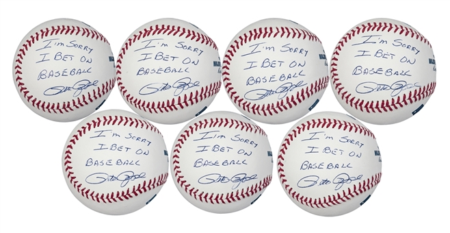 Lot of (7) Pete Rose Signed and Inscribed "Sorry I Bet On Baseball" Baseballs (JSA)